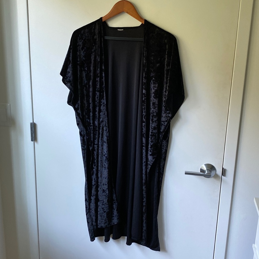 Crushed Velvet Open front long cardigan